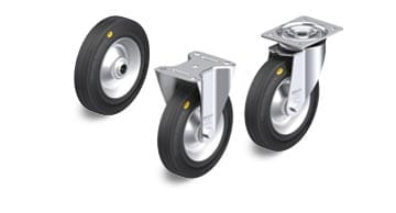 RD hjul och länkhjul i tvåkomponents massivgummi ”Blickle Comfort”